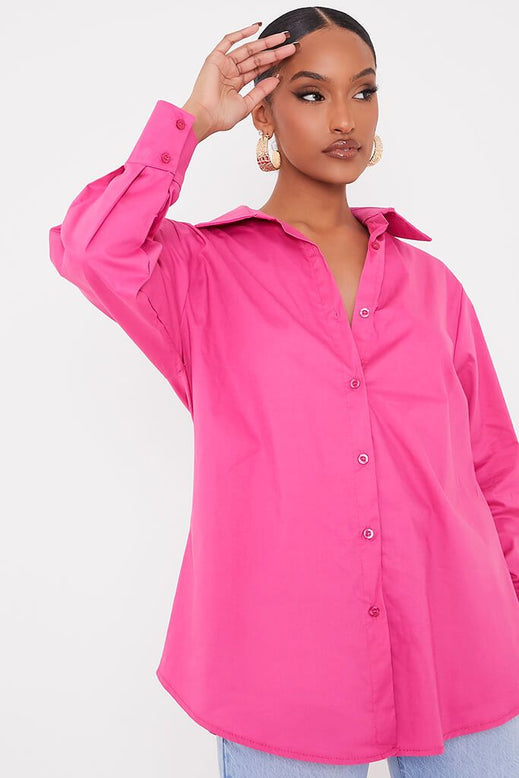 Hot Pink Oversized Classic Shirt | Tops ...